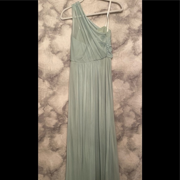 David’s Bridal Long Mesh Dress with One Shoulder - Picture 3 of 10